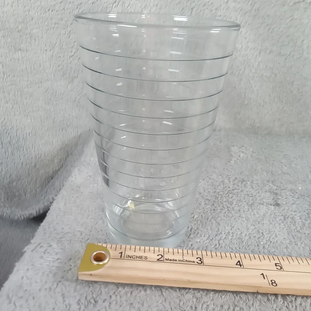 Modern Clear Glass Tapered Flower Vase with Etched‎ Horizontal Rings 7.5 Inch